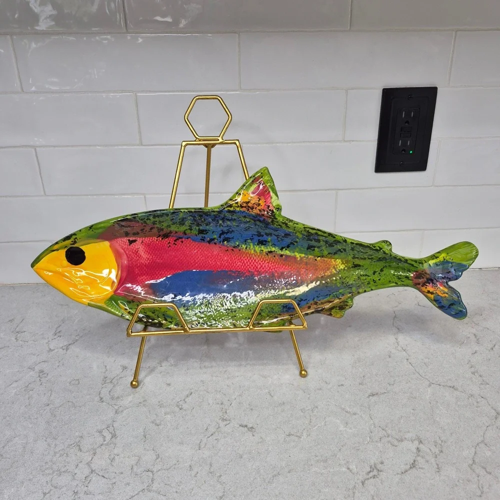 Amen Wardy Serving Platter Salmon Fish Multicolor‎ Ceramic Seattle 2004